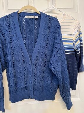 Blue Cable-Knit Button Cardigan Sweater by HEIRLOOMS sz
